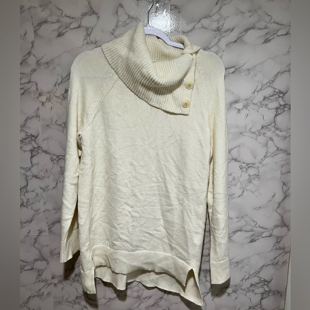 Anthropologie Ivory Turtleneck Cowl Neck Sweater